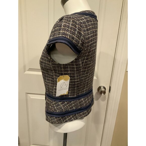 BCBG Max Azria Multicolor Plaid Short Sleeve Tweed Jacket, Size Small - Picture 6 of 9